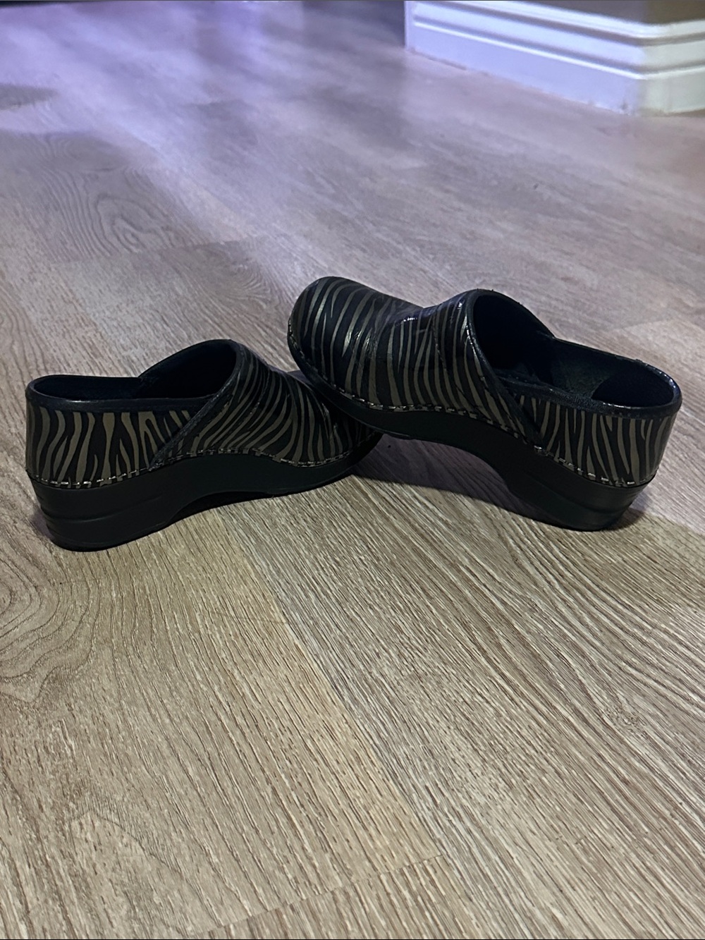 Sanita Black Zebra-Print Platform Clogs for Women